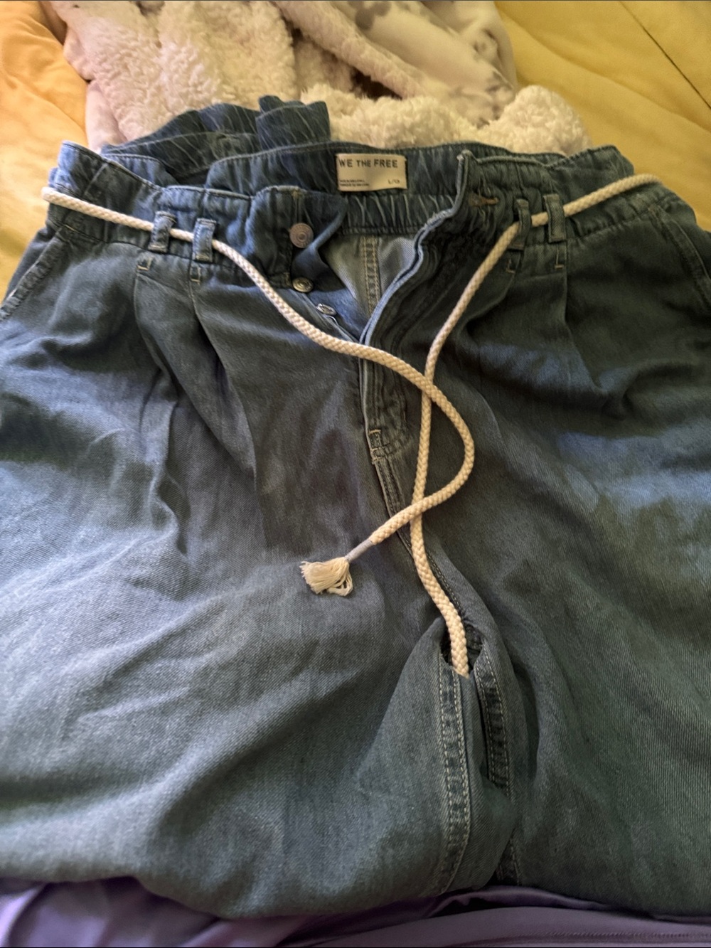 We The Free Rope-Tie Washed Denim Pants - Blue